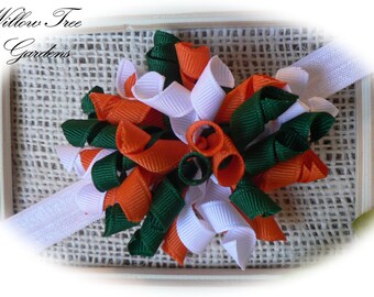 Miami Hurricane inspired Korker Ribbon Baby Headband....Newborn, Baby, Toddler, Girl Korker Headband. Photo Prop Headband