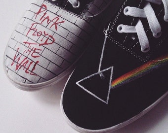 Custom handpainted sneakers, Pink Floyd The Wall Dark Side of the Moon Fanart personalized shoes