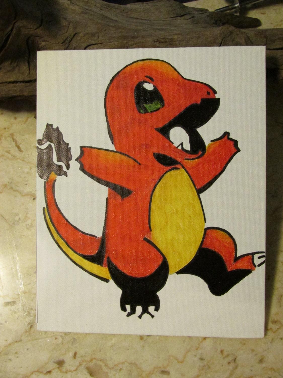 Charmander Pokemon Permanent Marker Drawing on Canvas 8