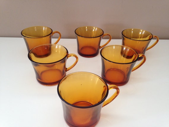 6 French Coffee Cups Duralex Vintage Amber By Sofolievintage