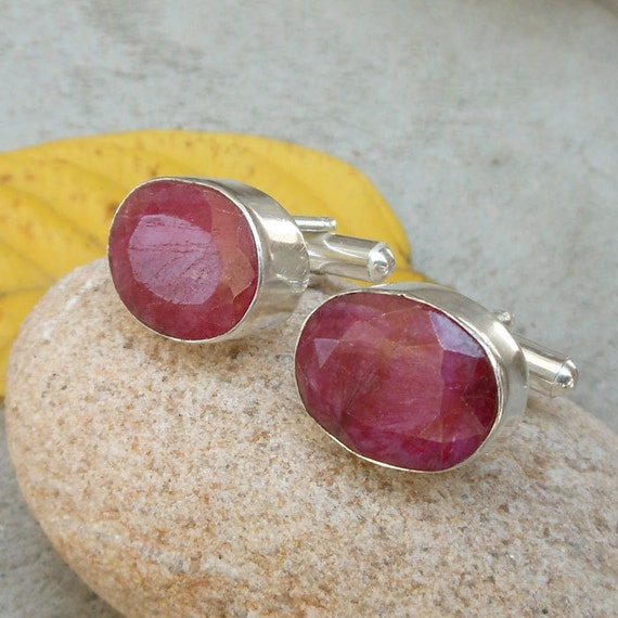 Ruby Silver Cufflinks cufflinks for men's by FineSilverStudio