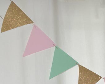 Pink and Gold Triangle Flag Banner / Pink and Gold Pennant