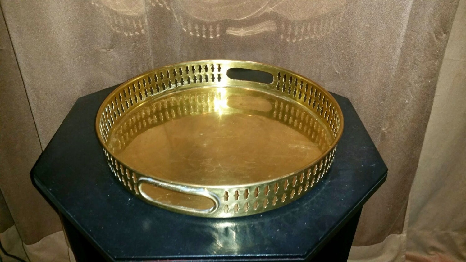 Vintage Round Brass Gallery Tray With Pierced Sides Made In India Haute Juice 0058