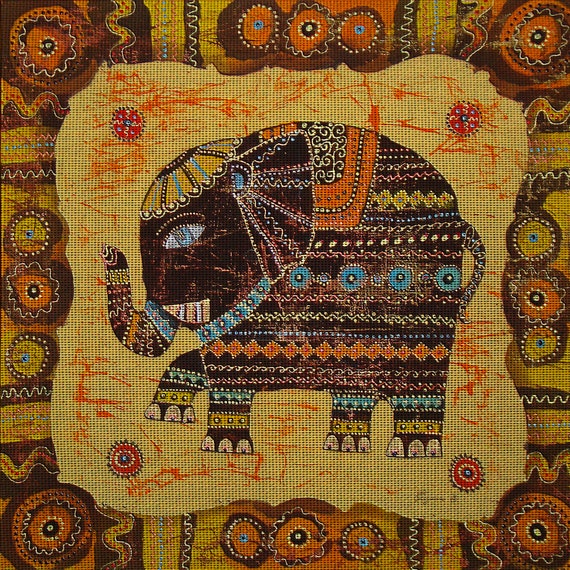 Needlepoint canvas Indian elephant by by StitchArtNeedlepoint