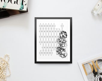 Geometric Triangles & Roses Print