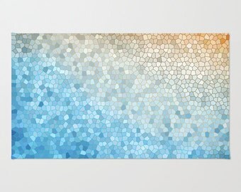 Bath Mat - Mosaic Sunny Day yellow blue colorful, vibrant, rubber backed, Plush mat