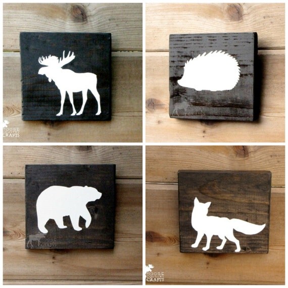 Items similar to Rustic Wood Animal Wall Art 6x6 pine,rustic nursery