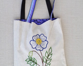 Poppy Flower Tote Bag  Hand Embroi dered  Small  Violet  Purple ...