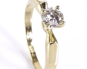 1/2 carat Diamond Engagement Ring, Solitaire 14K Yellow Gold Ring, Women Jewelry, Custom Size