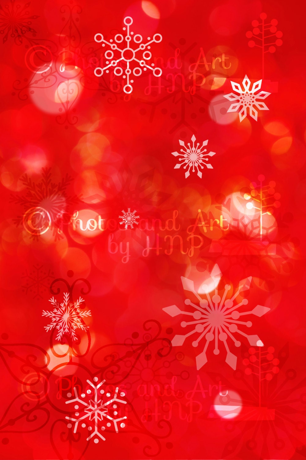 Red Bokeh Snowflake Scrapbook Paper Digital Background Christmas 