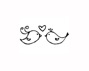 MINI LOVE BIRDS stamp - mini rubber stamp, gift tags stamp, card stamp, stationary stamp, diy bride stamp, 1.1" x 0.5" (minis16)
