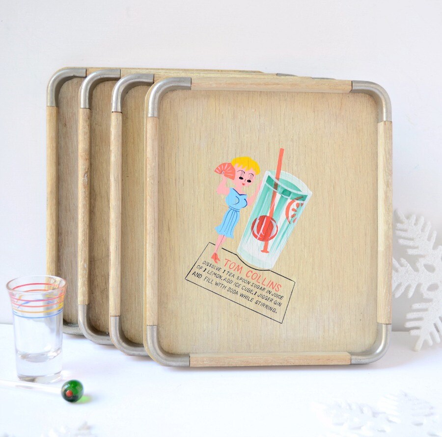 Vintage cocktail serving trays by Nevco; set of 4; Japan Haute Juice