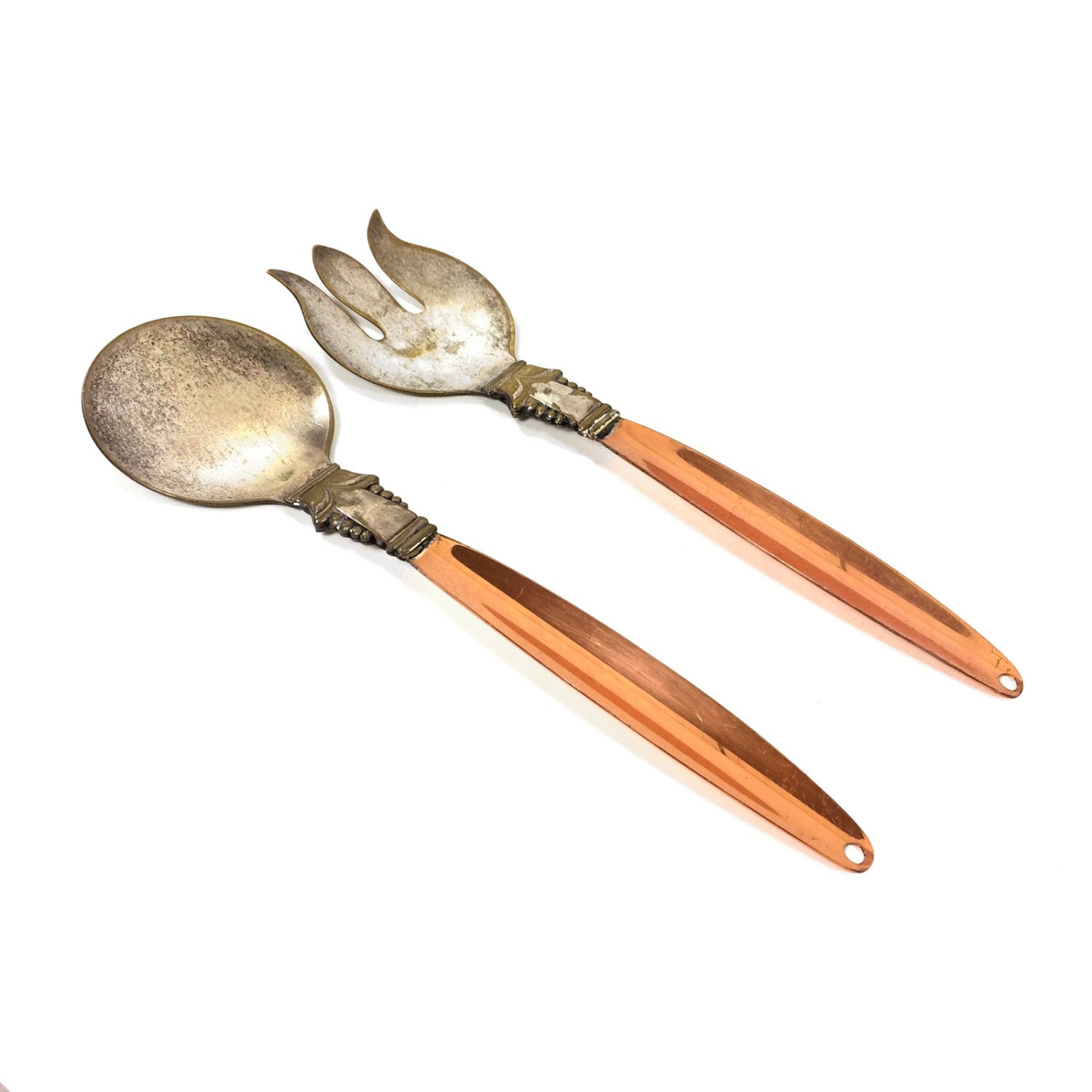 Vintage Coppercraft Guild Copper and Silver Serving Spoon & Fork