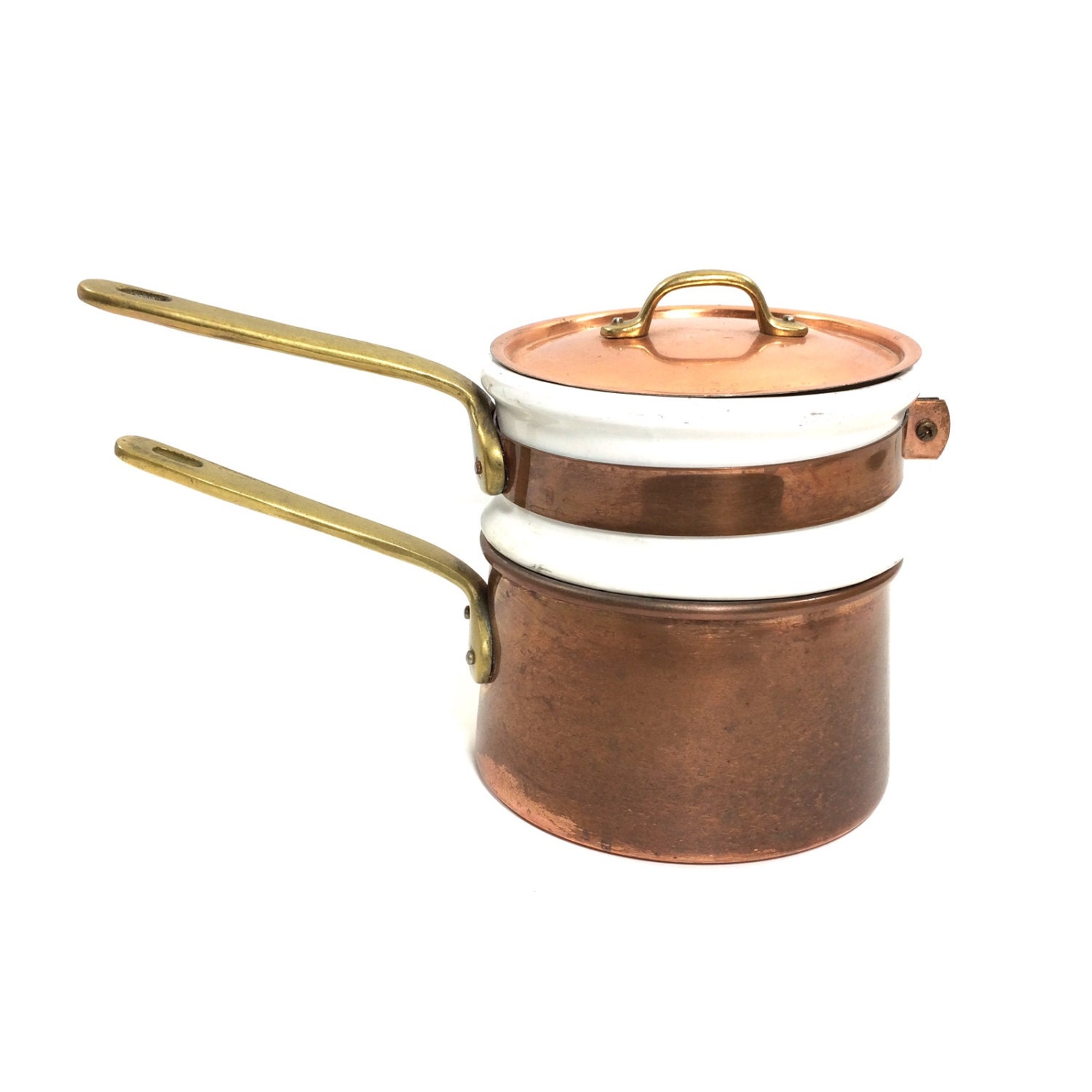 Vintage Copper Double Boiler with Ceramic Insert by PrimaTreasures