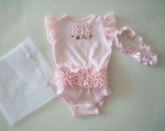 Baby Girl 2 Piece TUTU Bodysuit & Headband Set in Pink - 6m.9m.12m.18m