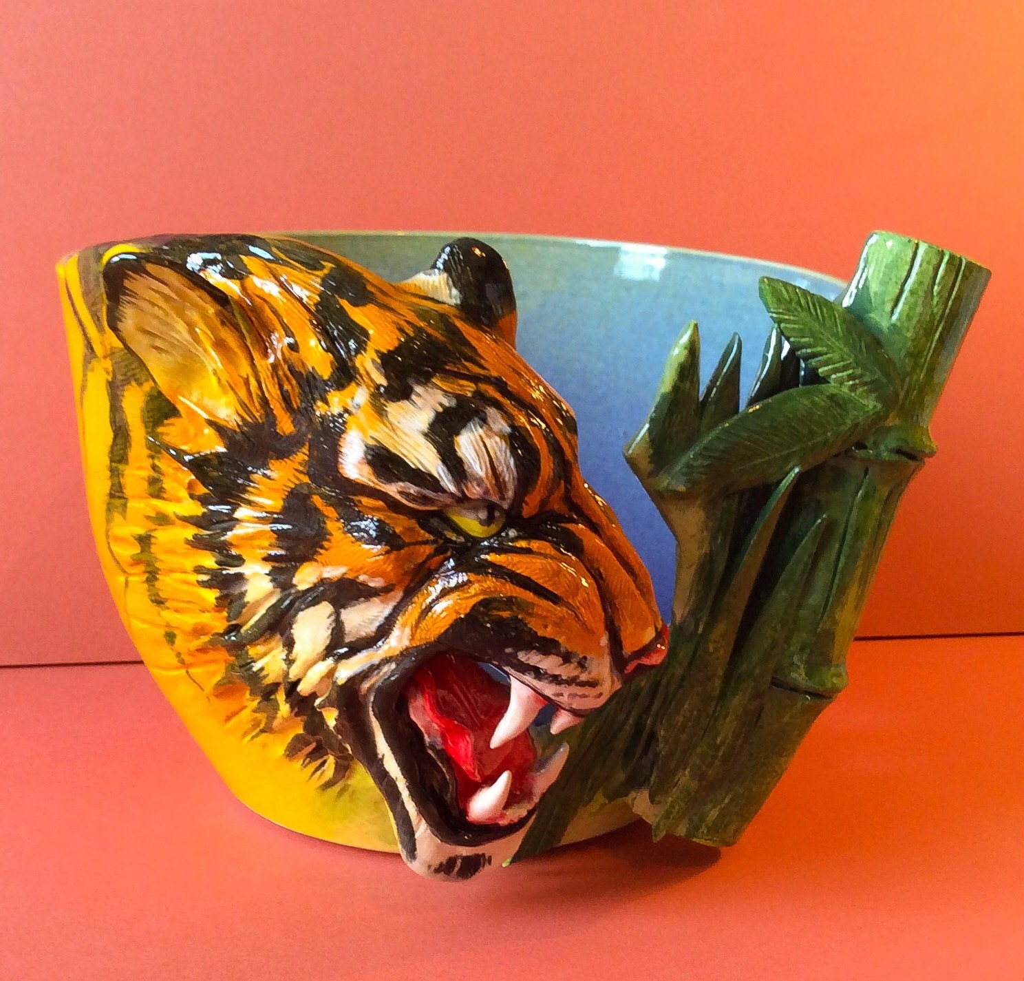 Tiger yarn bowl with hook holder. by EarthWoolFire on Etsy