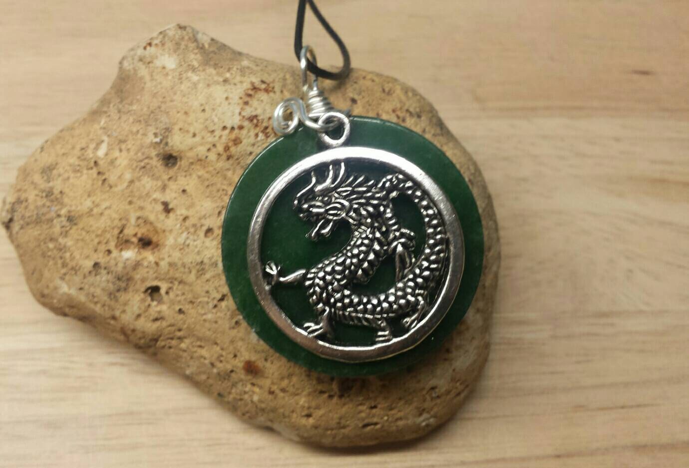 Mens necklace. Green Jade pendant. Chinese by empoweredcrystals