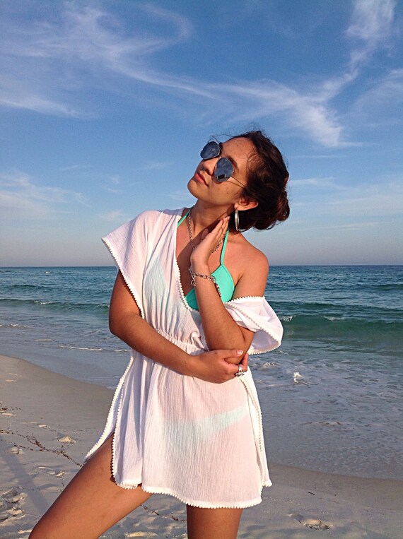 Beach cover up Short coverup with Pom poms swimsuite