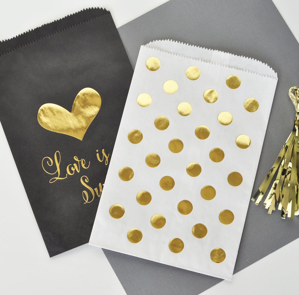 Black and Gold Wedding Favor Bags Gold Polka Dot Candy