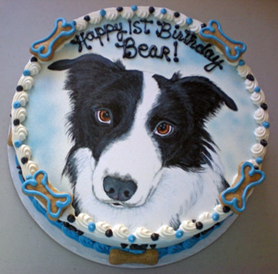 Dog Birthday Cake 6 Handpainted Pet by MyBestFriendBakery on Etsy