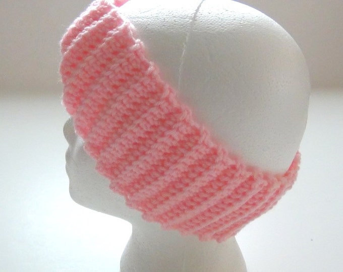 Crochet Headband,Pink Earwarmer,Handmade Ribbed Hair Accessory,Turban Head Band