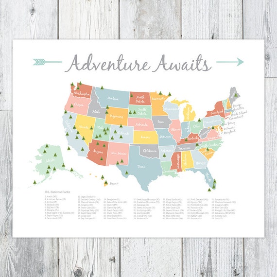 adventure awaits us national park map nurserykids print