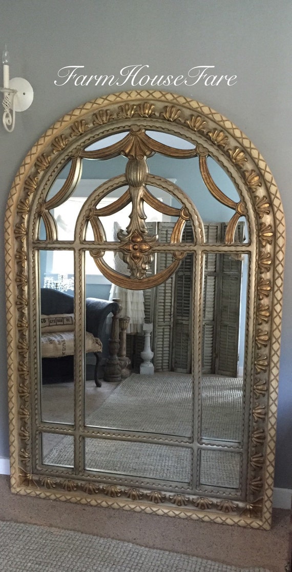 Large Gold Leaning Mirror Arched Wall Hanging by FarmHouseFare