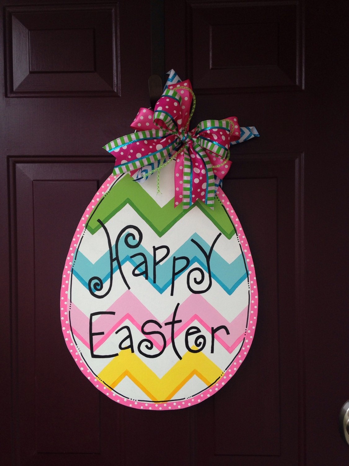 Large Easter Egg Wooden Door Hanger with Bow
