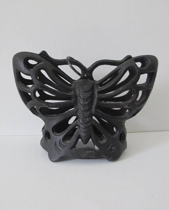 Vintage Butterfly Candle Holder Cast Iron Black by DakineFinders