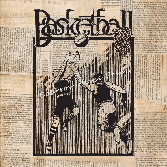 Vintage Basketball Artwork Art Basketball Wall Art Antique Artwork with