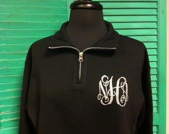 Sale Quarter Zip 1/4 Zip Monogrammed Sweatshirt Quarter Zip Monogram Sweater Pullover (V)