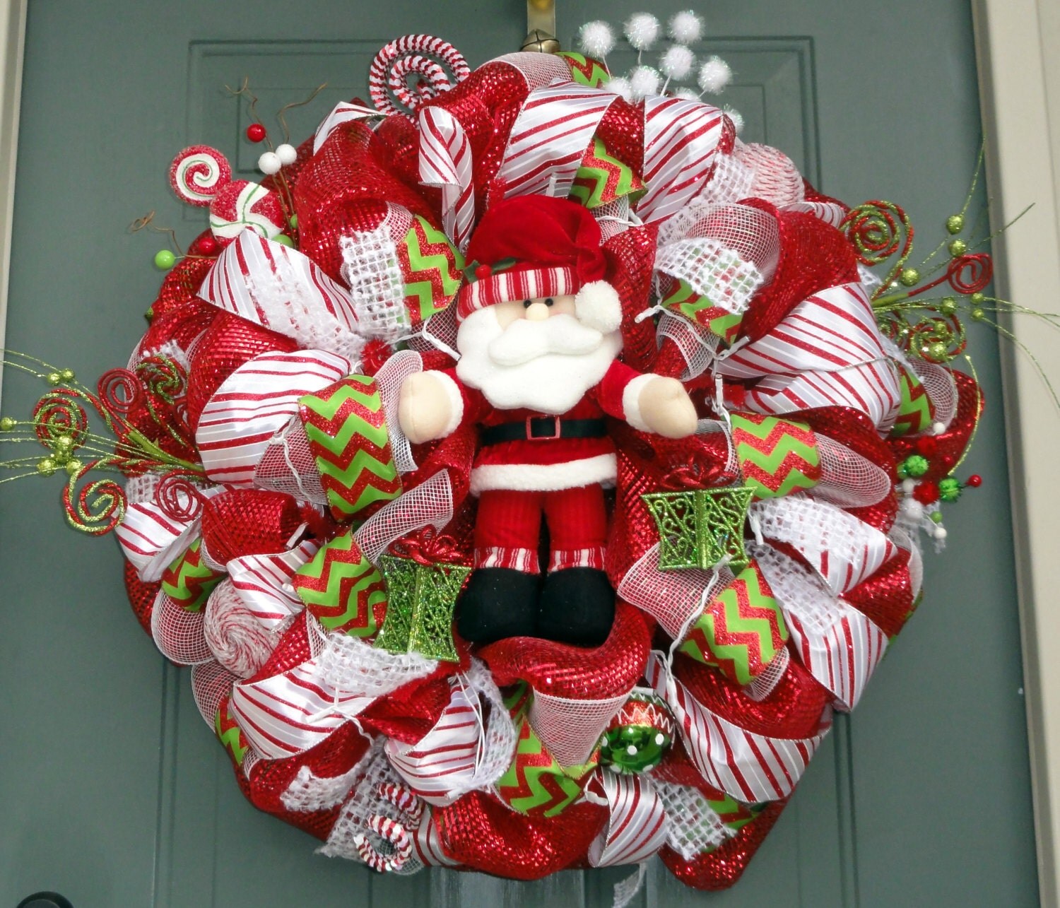 Light Up Santa Wreath, Christmas Wreath, Winter Wreath