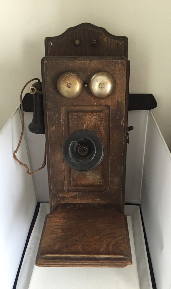 Unique antique wooden wall phone with hand by SFtreasurechest