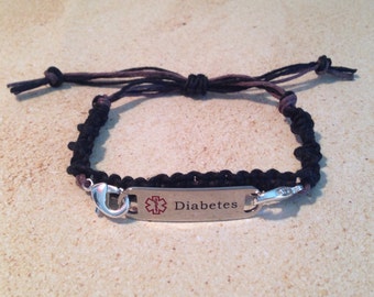 Medical Alert Diabetes Bracelet, Macrame, interchangeable, Adjustable (without Tag)