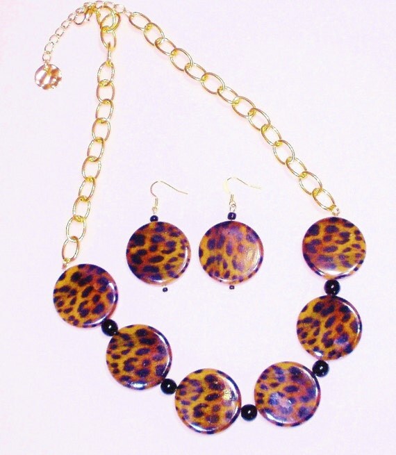 Leopard Print Necklace Set Fashion Jewelry Costume by JNINGfashion
