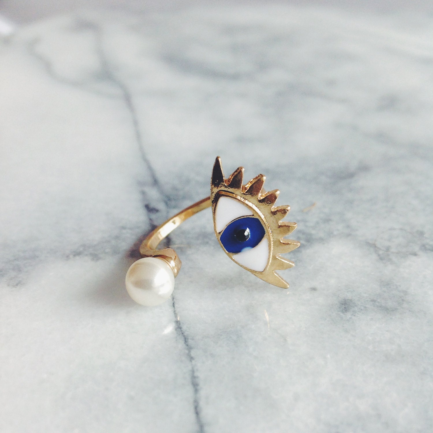 Gold Plated Evil Eye Ring Designer Ring by ExperimentalJewels