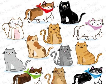 Cat Clipart, Kitten Clipart , cute cats clip art, kitty clipart, (A019) /For Personal and Commercial Use/ INSTANT DOWNLOAD