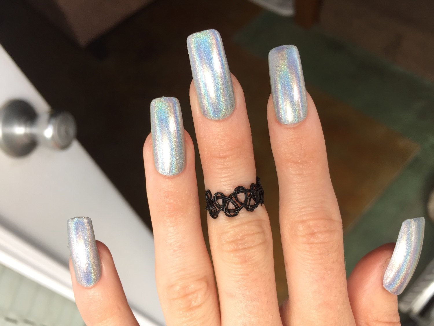 24 Holographic nails shiny square nails rainbow festival