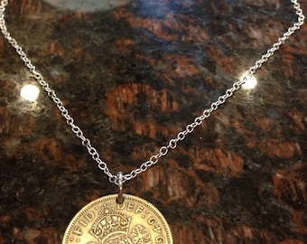 British 2 Shillings coin necklace