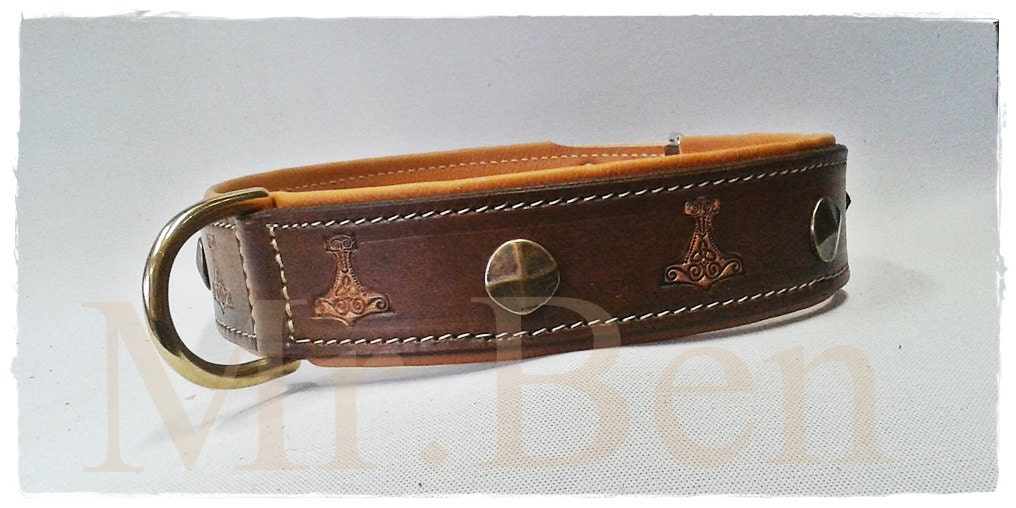 Dog collar leather Flash Thor hammer by LederWeigelundMrBen