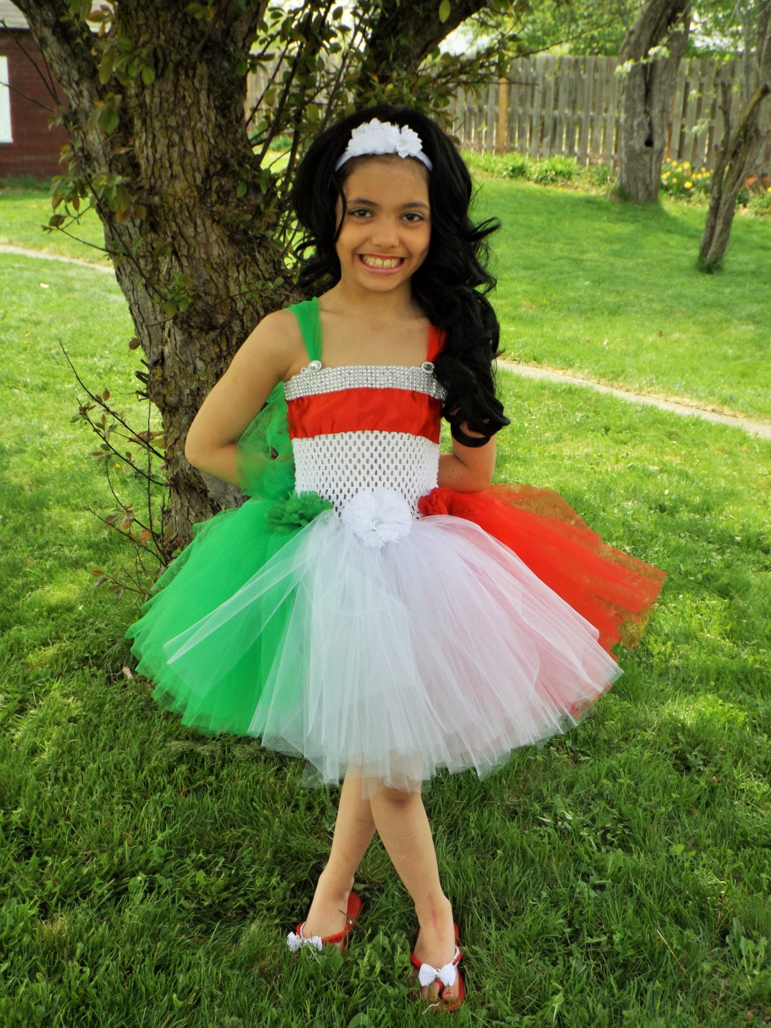 Italian flag Tutu dressrhinestones and flowers. All flag