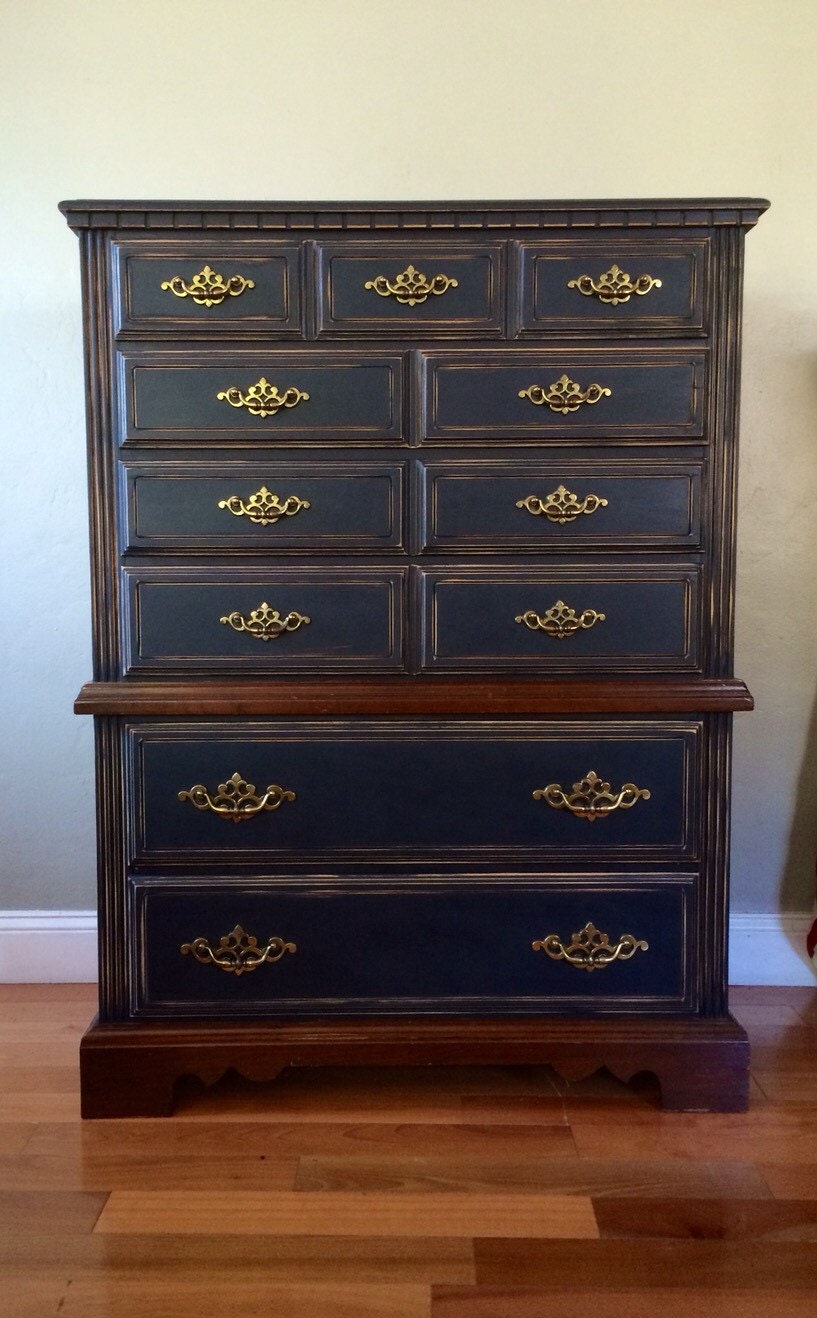 Vintage Navy Tall Boy Dresser Chest of Drawers – Haute Juice