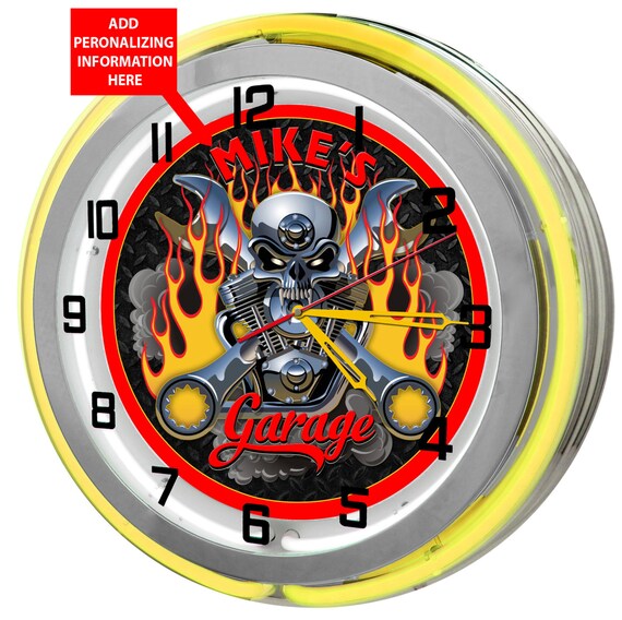 Mechanics Personalized Double Neon Garage Clock