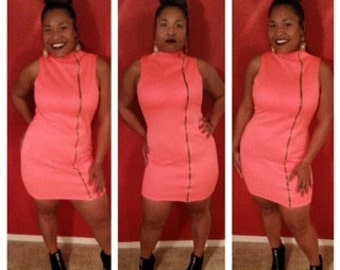 Large-Plus Size Highlighter Coral Bodycon Dress