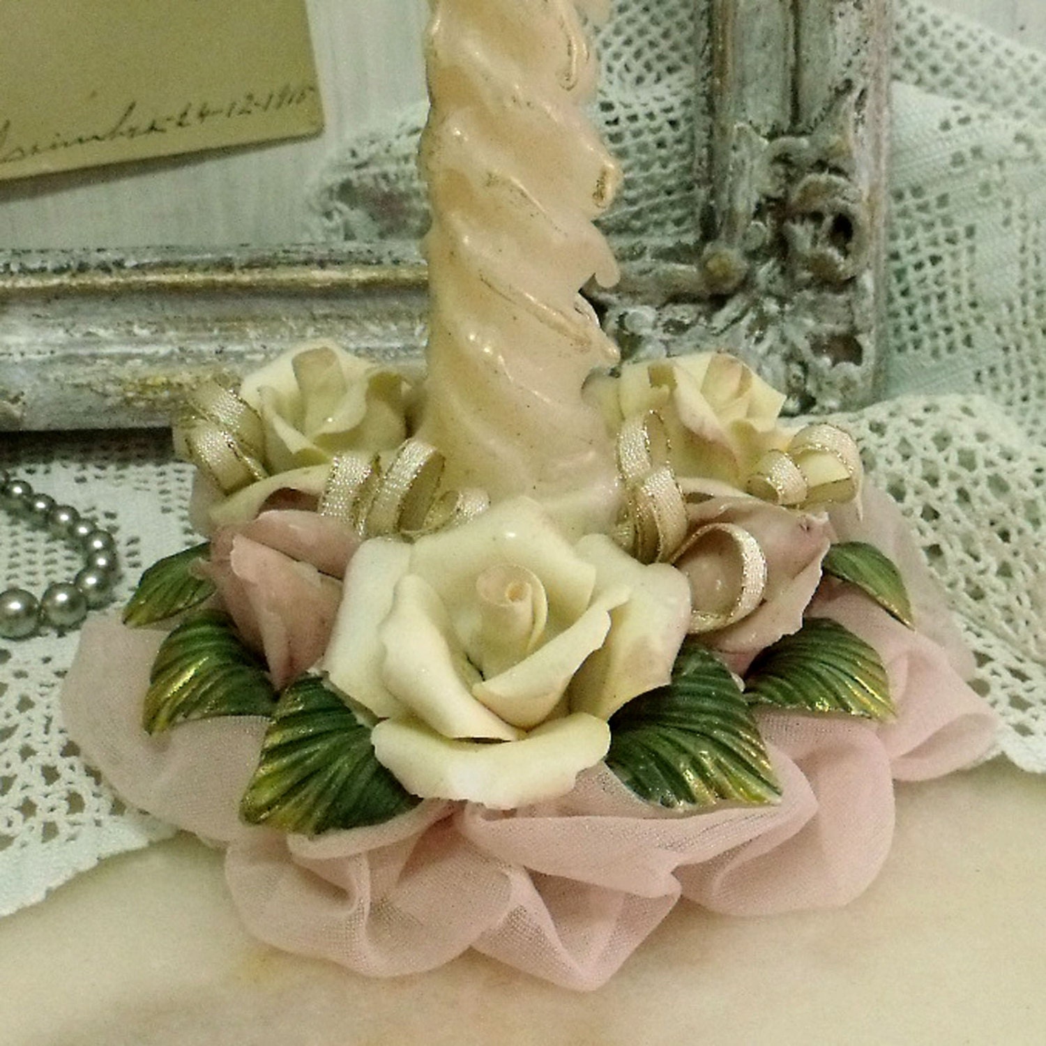 Vintage porcelain Roses candle holder candle by HelenaAleixoDecor