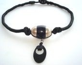 Unisex Jewelry - Handmade Necklace - Wooden Pendant with Sterling Silver - Wrapped Linen cord - Sliding Knots - Contemporary Jewelry