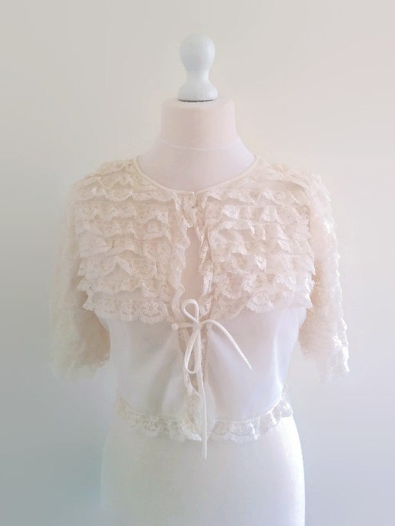 Vintage white bed jacket cream lace bridal by RumpusAndClinch