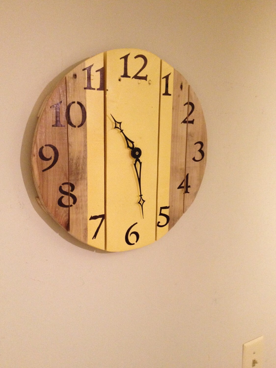 15.5 Rustic Yellow Pallet Wood Wall Clock by SheltonWoodworks