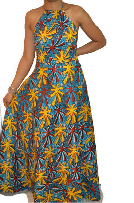 Gyem African Print Maxi Dress - Ankara Halter Dress - Kitenge Maxi ...
