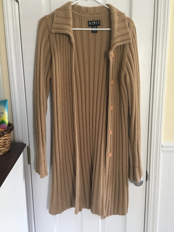Long tan acrylic cardigan sweater by lizzdog on Etsy